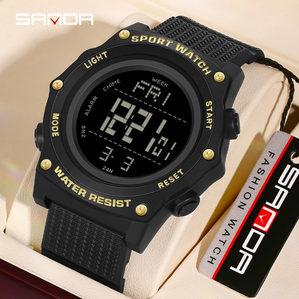 SANDA 2159 학생 전자 시계 스포츠 다기능 방수 LED 야간 조명 2025년까지 남성용 전자 디지털 시계