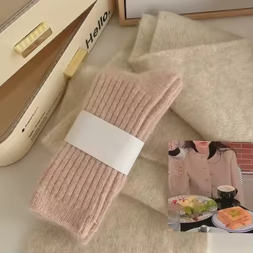 Winter Thick Warm Women's Cashmere Wool Socks Japanese Harajuku Style Solid Color Long Thermal Fashion Sox for Ladies - Image 9