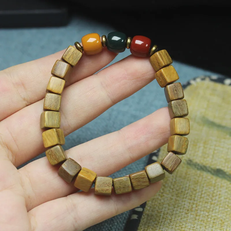Green Sandalwood Square Beaded Bracelet Buddhist Prayer Beads for Men and Women Gifts