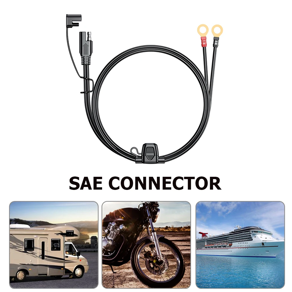 180/60cm SAE Extension Cable To O Ring Terminal Harness Connector with 10A Fuse Cars RV For Motorcycle Electronics Accessories