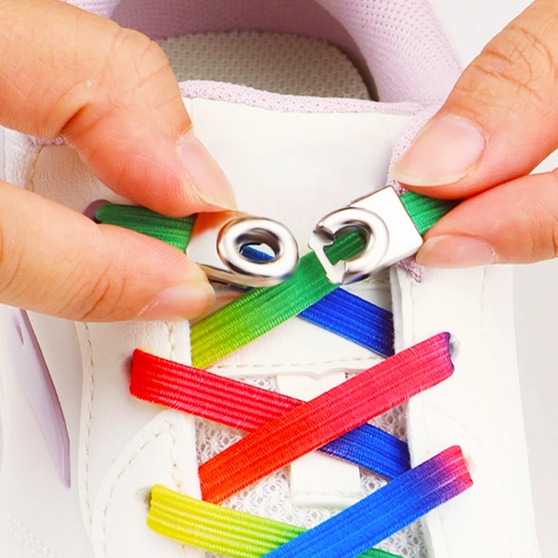 

New Lock No tie Shoelaces Colourful Elastic Laces Sneakers Kids Adult 8mm Wide Flat Shoelace Without Ties Shoes Accessories