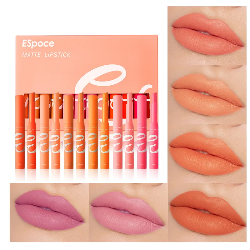 Nude Series - Matte Velvet Lipstick Waterproof Long Lasting Red Lipstick Non Stick Makeup Lipstick Cosmetic Makeup 12 Colors