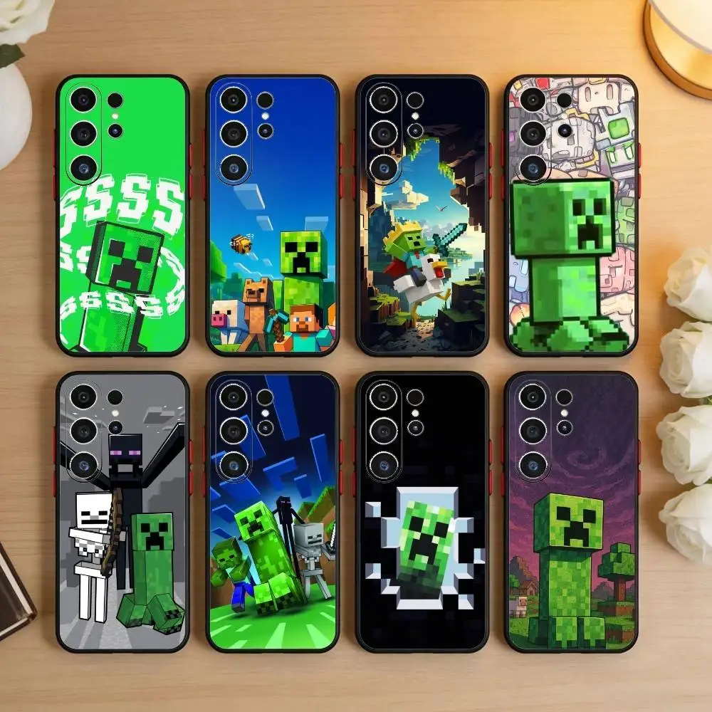 Capa de Telefone G-Green P-Pixel M-Monster C-Creeper para Samsung S26, S25, S24, S23, S22, S30, S21, Ultra, Plus, FE 5G, Capa Macia Preta