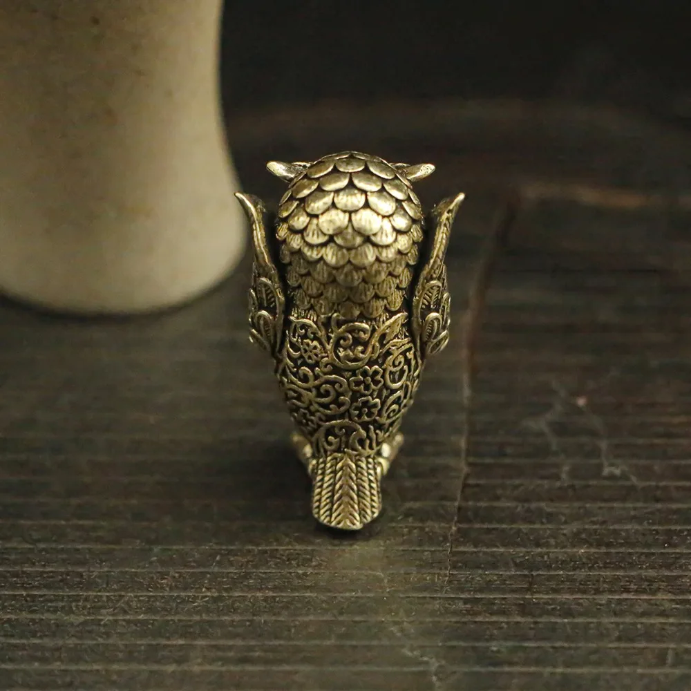 Vintage Solid Brass Owl Statue Ear Covering Animal Sculpture Desktop Home Office Decor Bookshelf Decoration Unique Gift Ideas view 3