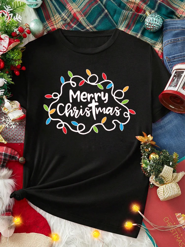 Frohe Weihnachten Gnome Und die schneemann T-Shirt für Frauen Lose Rundhals Kurzarm Weibliche T-shirt Tops Casual Harajuku T-shirt