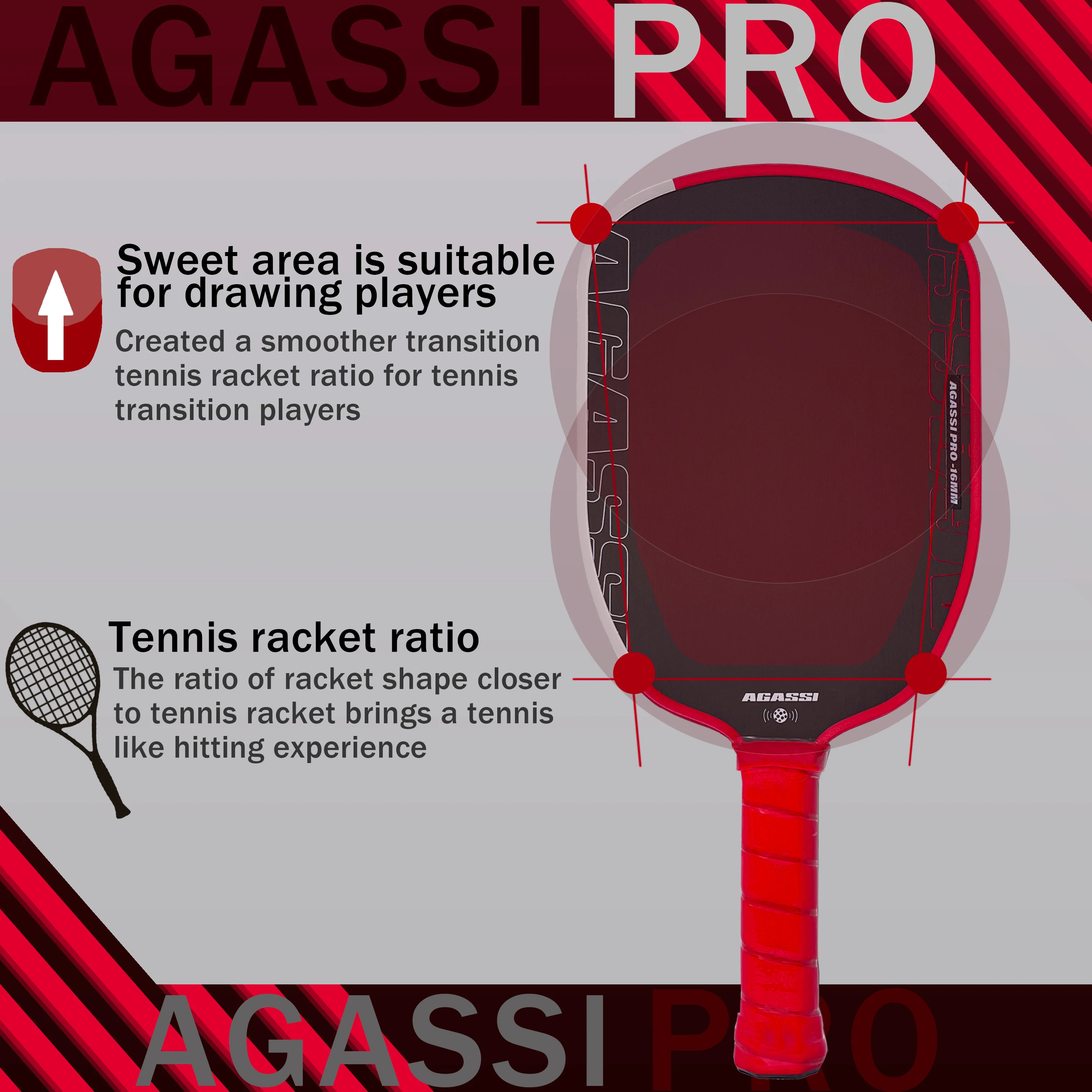 

Agassi Pro Pickleball Paddle Edge Style 16mm Carbon Fiber with Honeycomb Core USAPA Approved Gen4 Core Hot Pressing Racket