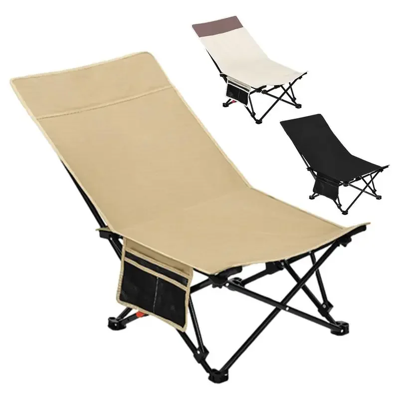 Camping Folding Moon Chair Outdoor Portable Foldable Chair with Side Pocket Ultra-Light Chaise Lounge Chair For Camping Fishing