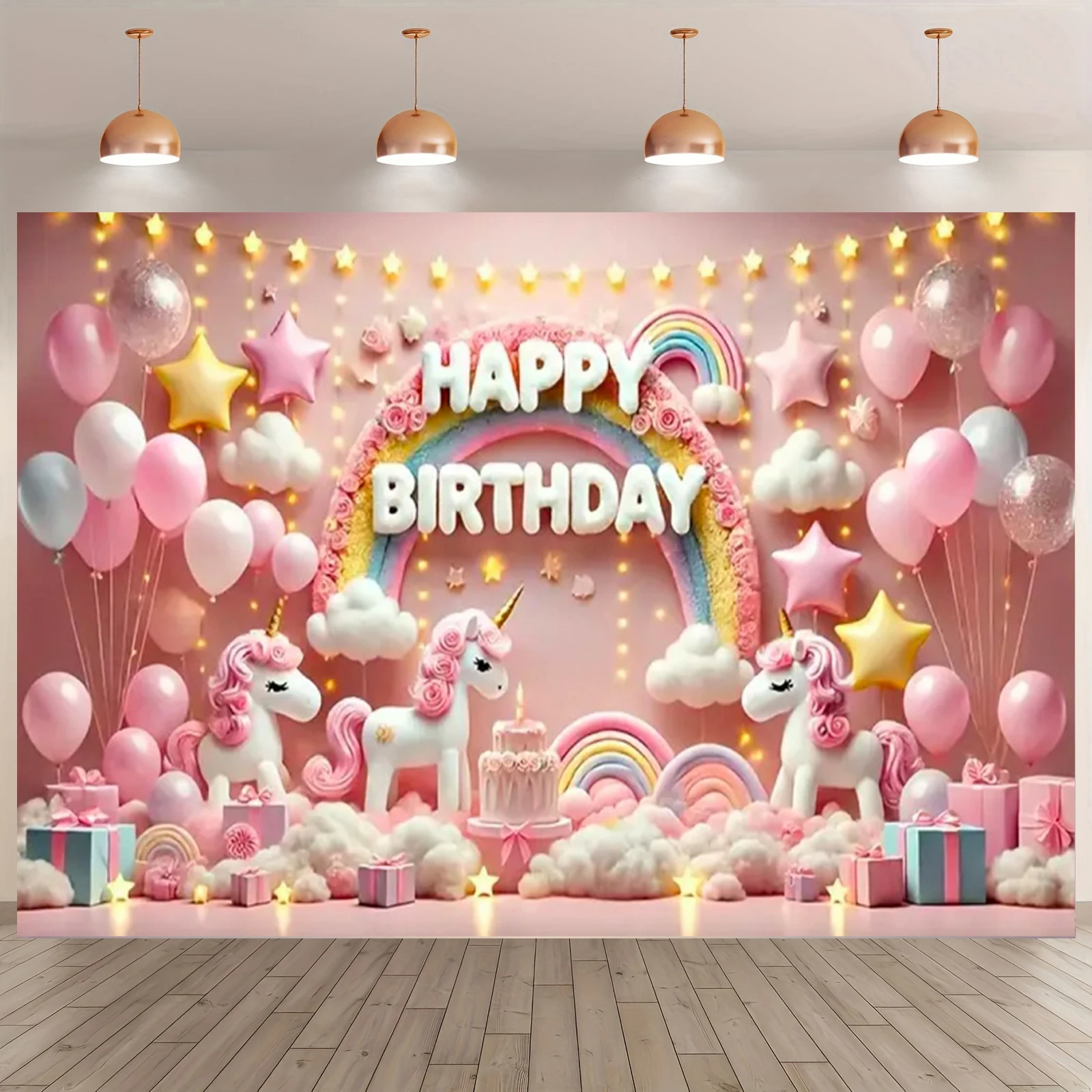 Rosa 3D Einhorn Hintergrund Mädchen Geburtstag Party Kuchen Tischdekoration Lieferungen Banner Baby Taufe Geschenk Fotografie Requisiten – Detail 14