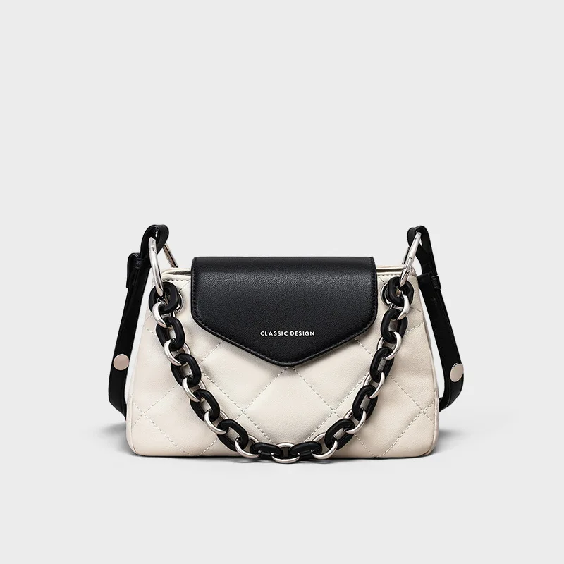 Women's Bag New Black and White Paired Portable Chain Underarm Shoulder Bag Hardware Chain Strap Colorful Block Commuter Handbag