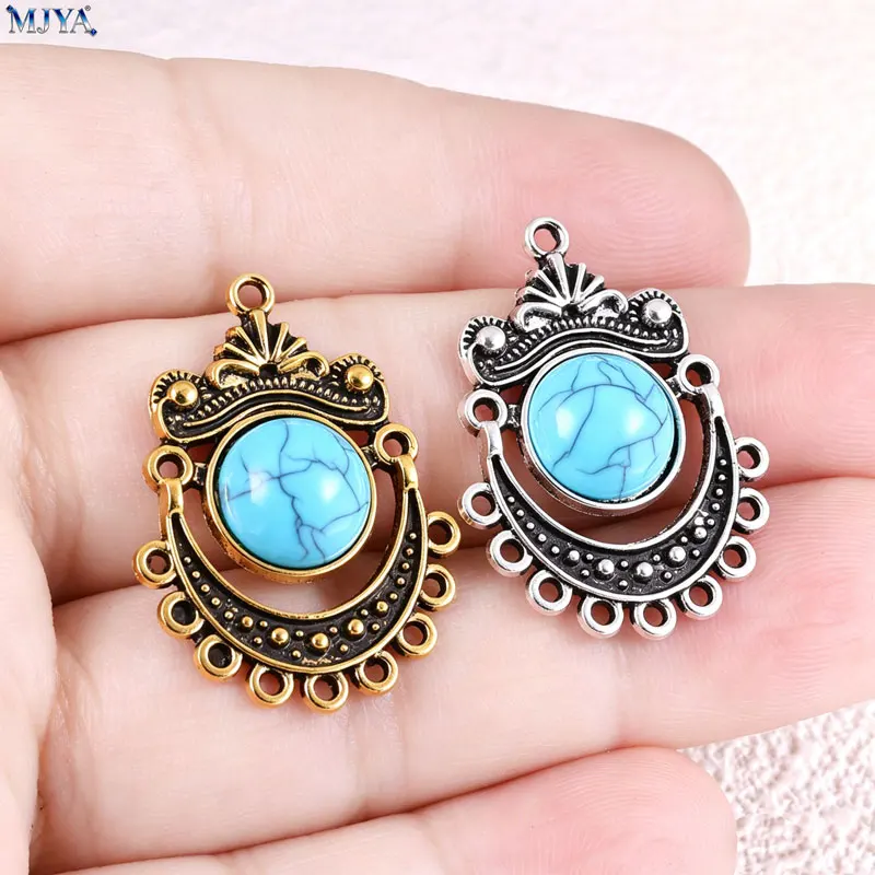MJYA 5pcs Vintage Turquoise Connectors Bohemia Ethnic Style Charms For DIY Tassels Earrings Jewelry Making Supplies Accessories image 2