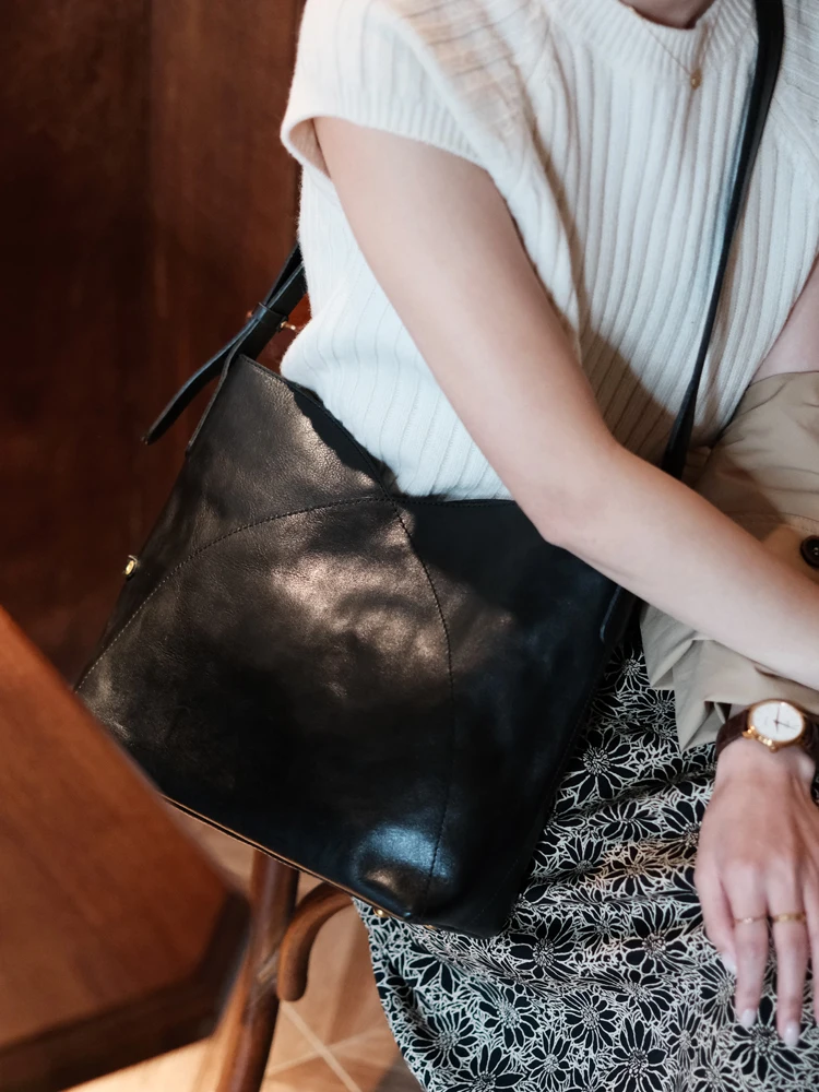 luxury vegetable tanned cowhide ladies commuter underarm bag Vintage designer handmade cow leather women shoulder crossbody bag
