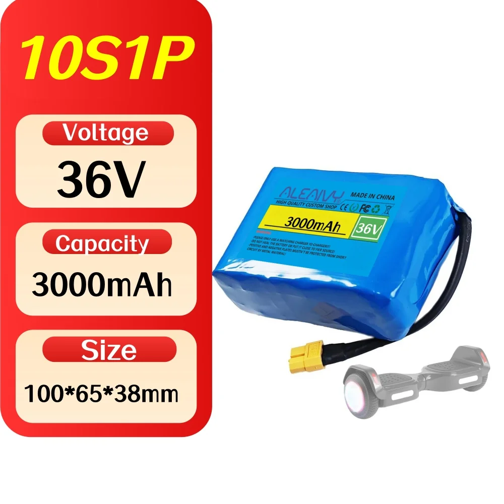 36V 3000mAh Lithium Ion Battery with XT60 Connector, 10S1P, 3Ah, for Hoverboard Engine Kit and Balance Car Spare.