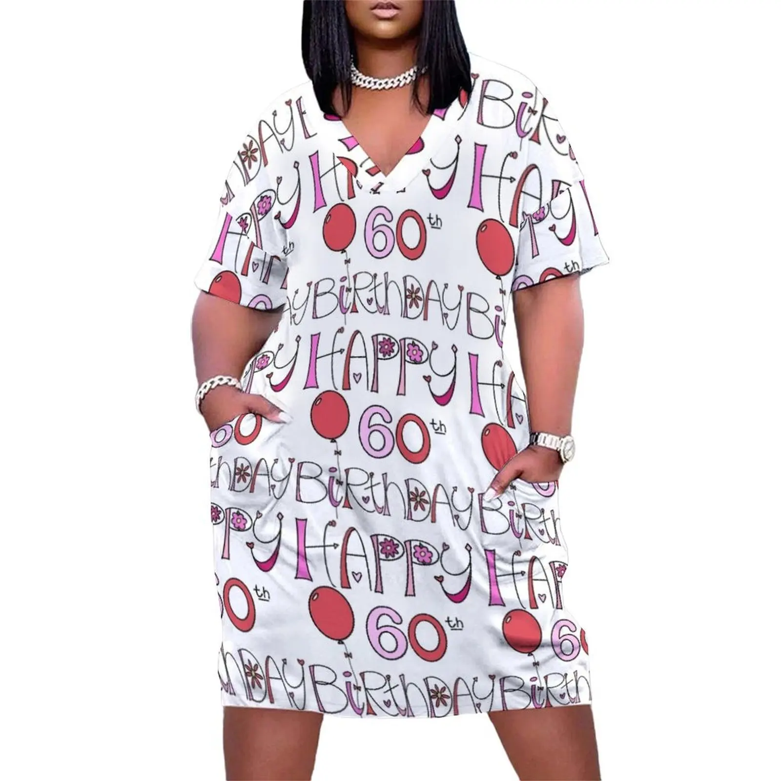 

Happy 60th Birthday Colorful Doodle Art Loose Pocket Dress Elegant gowns dresses summer