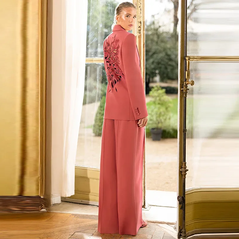 2025 Early Spring New Fashion Embroidery Hollow Heavy Embroidery Suit Jacket Straight Trousers Set Костюм Женский Летний