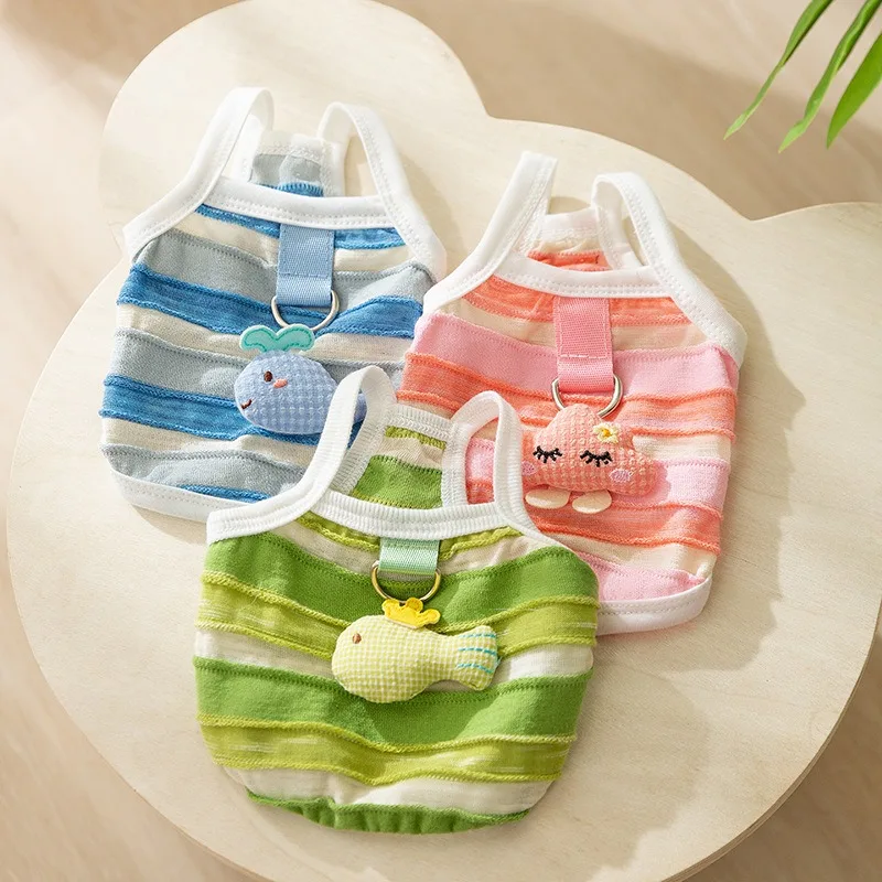 

Striped Small Fish Pet T-shirt Summer Thin Pet Vest Breathable Dog Three-dimensional Traction Sling Pet Dog Cute Clothes