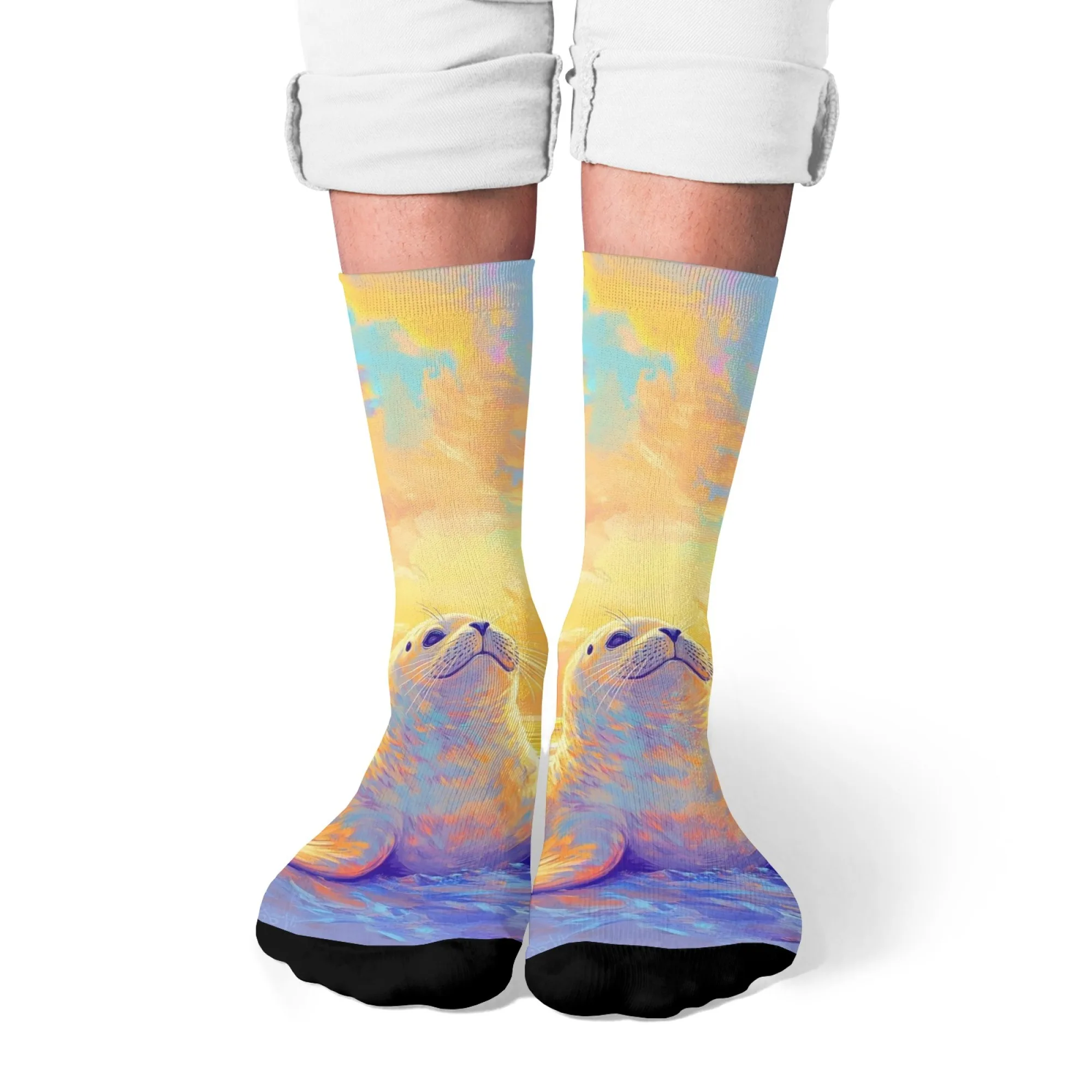 

A pair of novel fantasy art sea lion fun socks Harajuku retro personality street compression socks unisex crazy party gift