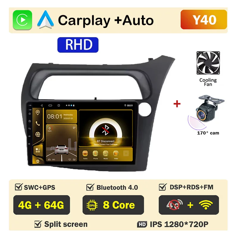 Autoradio scherm voor Honda Civic Hatchback 2006-2011 Carplay Android Auto Player Multimedia 4G WIFI GPS Navigatie 2Din Stereo