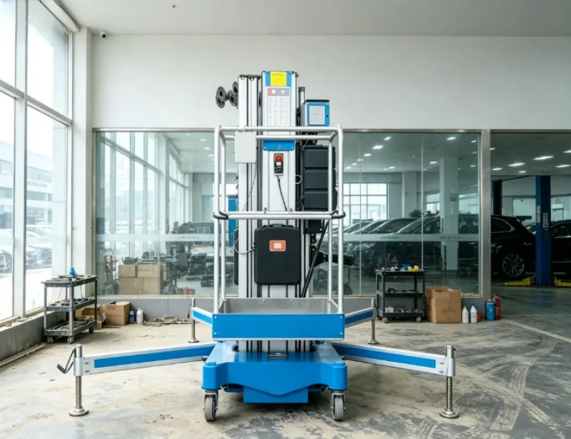 Rechargeable Aluminum Alloy Lifting Platform, Self Propelled Single Mast Aluminum Lift 250kg Vertical Aerial Work Platform