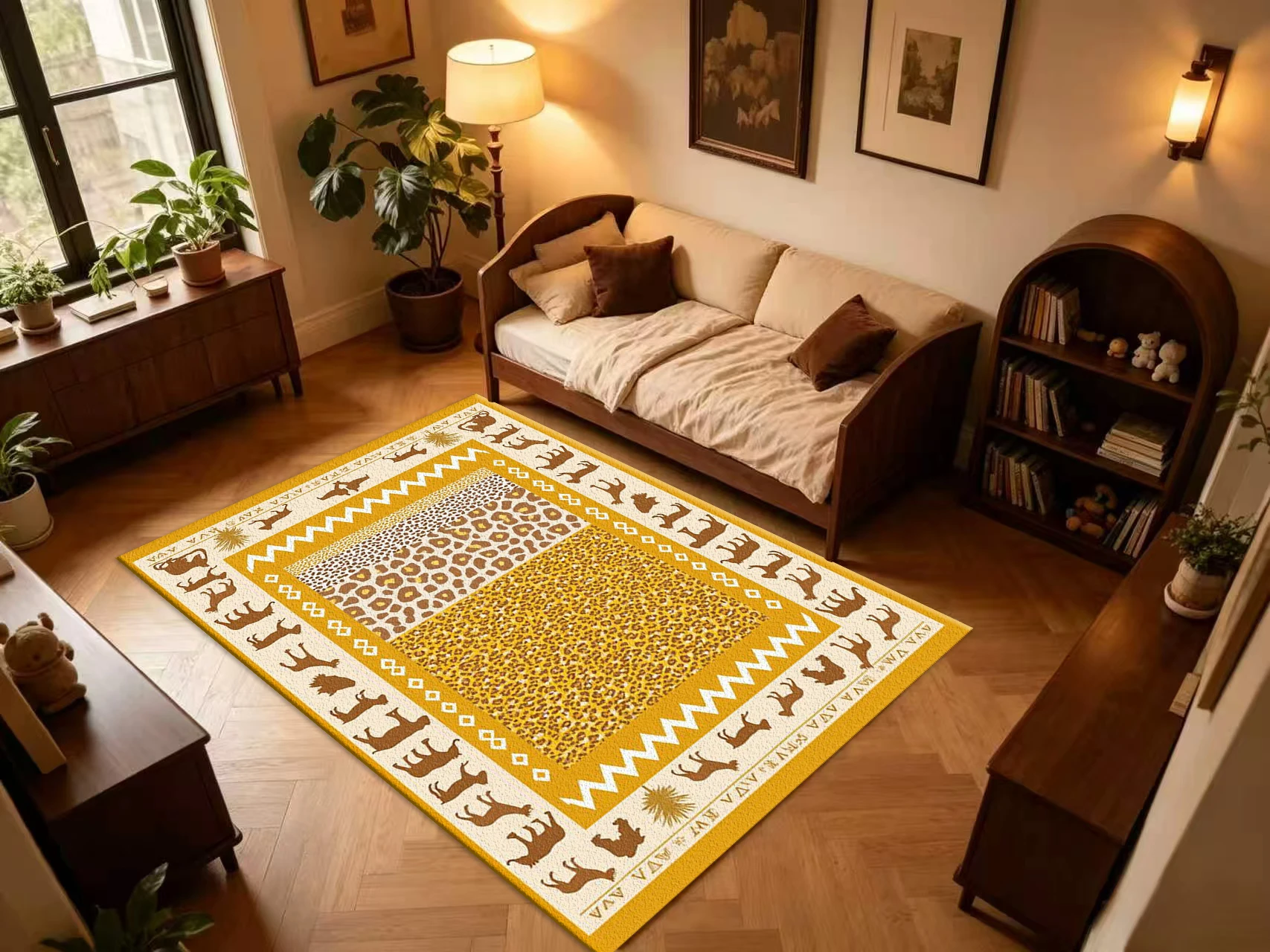 African Safari Leopard Animal Print Carpet Flooring, Vintage Ethnic Non-Slip Area Rug for Living Room Entryway Home Floor Mat