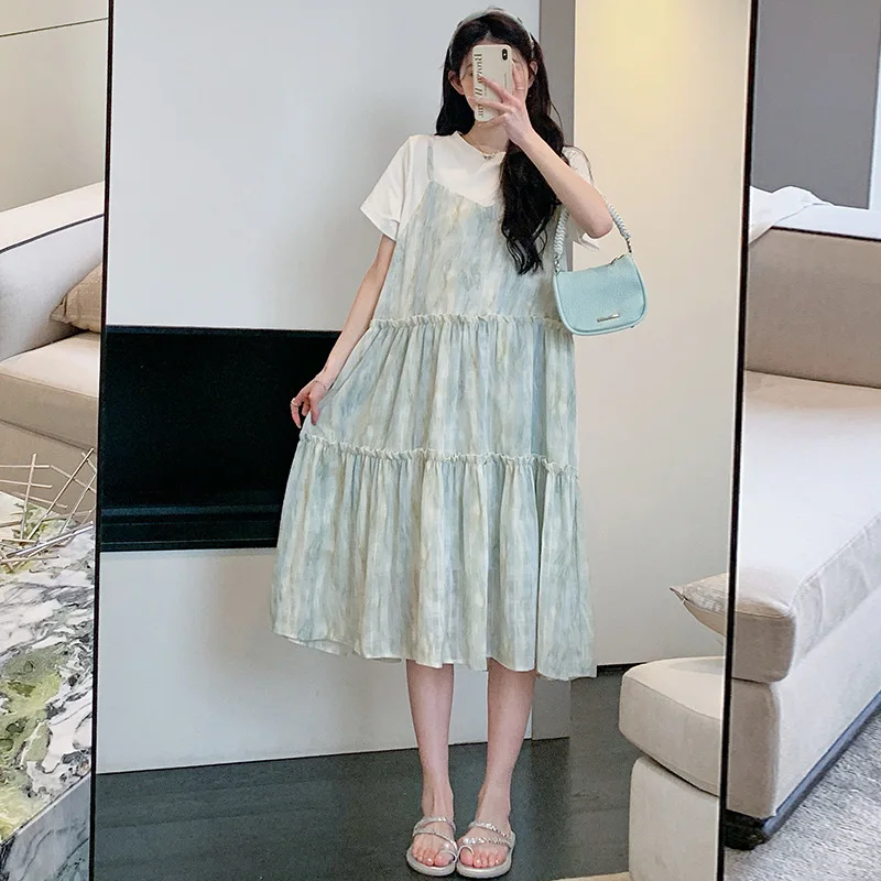 2025 Summer Pregnant Women's Clothing Korean Edition Fresh Temperament Age Reduction Vacation Two Pregnant Women's Skirts