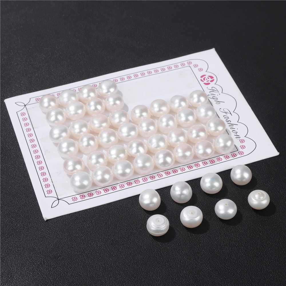 Half Hole Pearl Beads Flat Round AAA Natural Freshwater Pearl Beads Button Bread Pearl For Jewelry Making DIY Earrings Findings