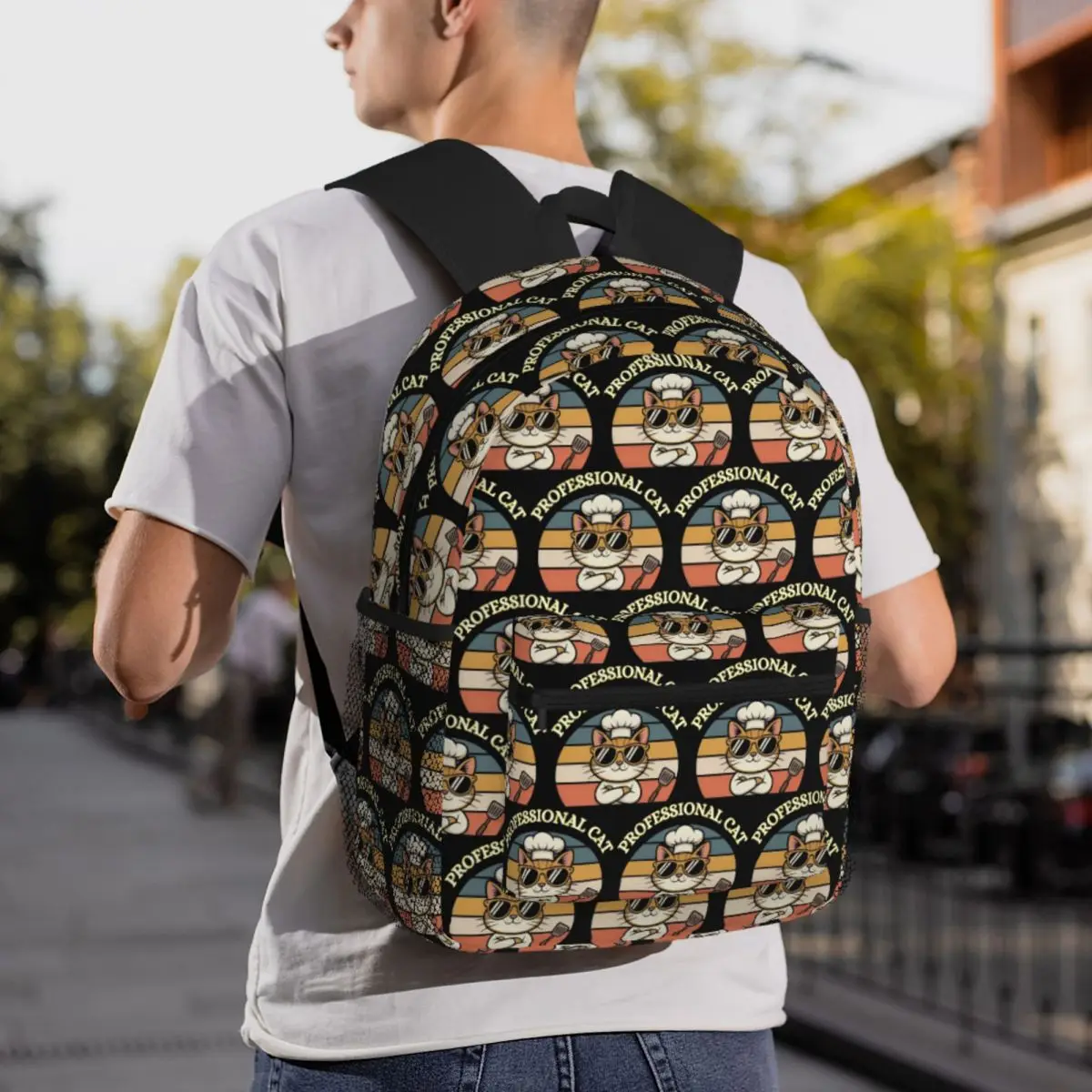 

Professional Cat Chef Funny Cooking Backpack Daypack Large Capacity Children BookBag School Bag Shoulder Bags for Men Women