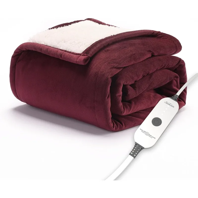 Royal Mink Sherpa Cabernet Heated Personal Throw / Blanket, Cozy-Warm, Adjustable Heat Settings