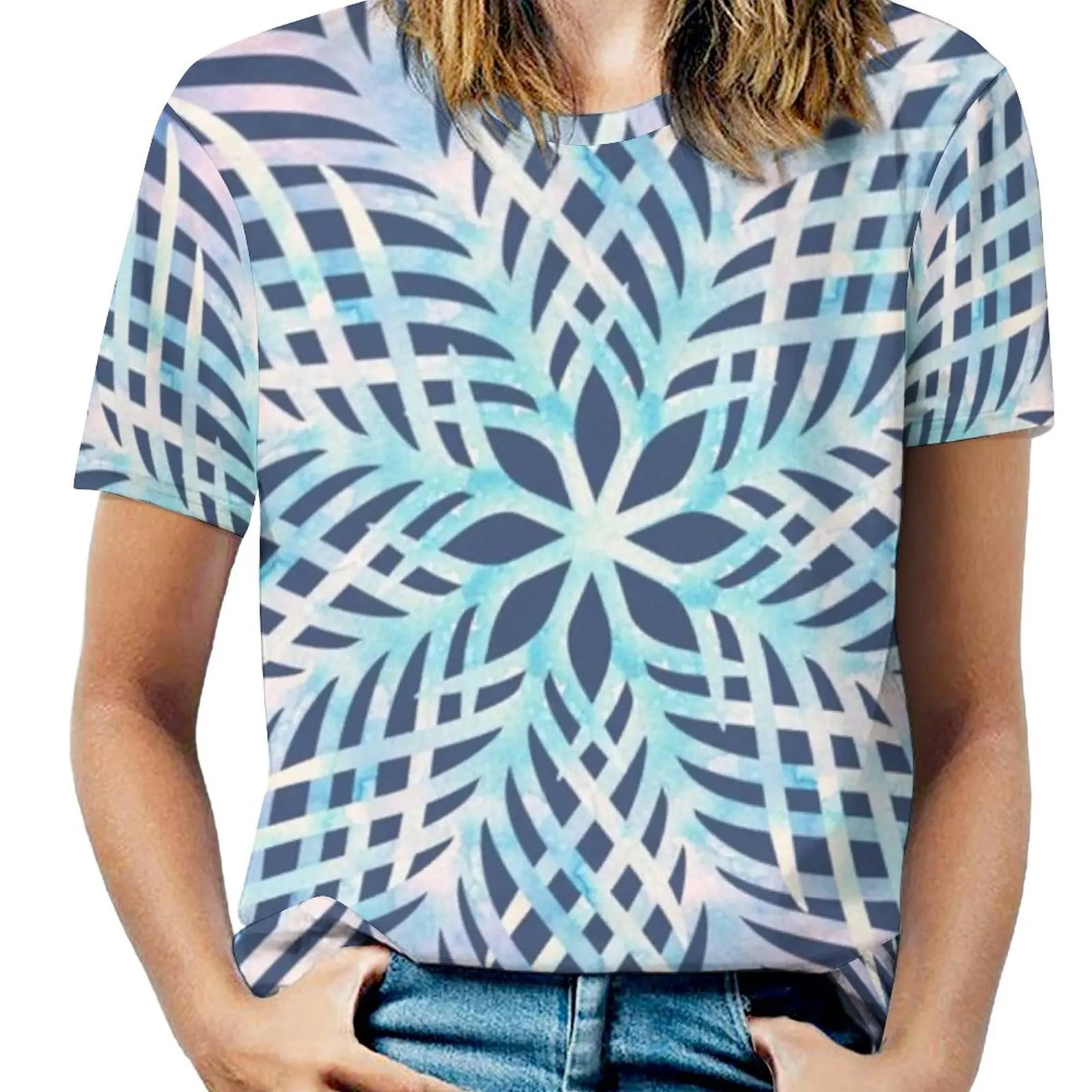 Peacock Feathers / Mandala Woman'S T-Shirt Spring And Summer Printed T Shirts Crew Neck Pullover Top Peacock Bird Feathers