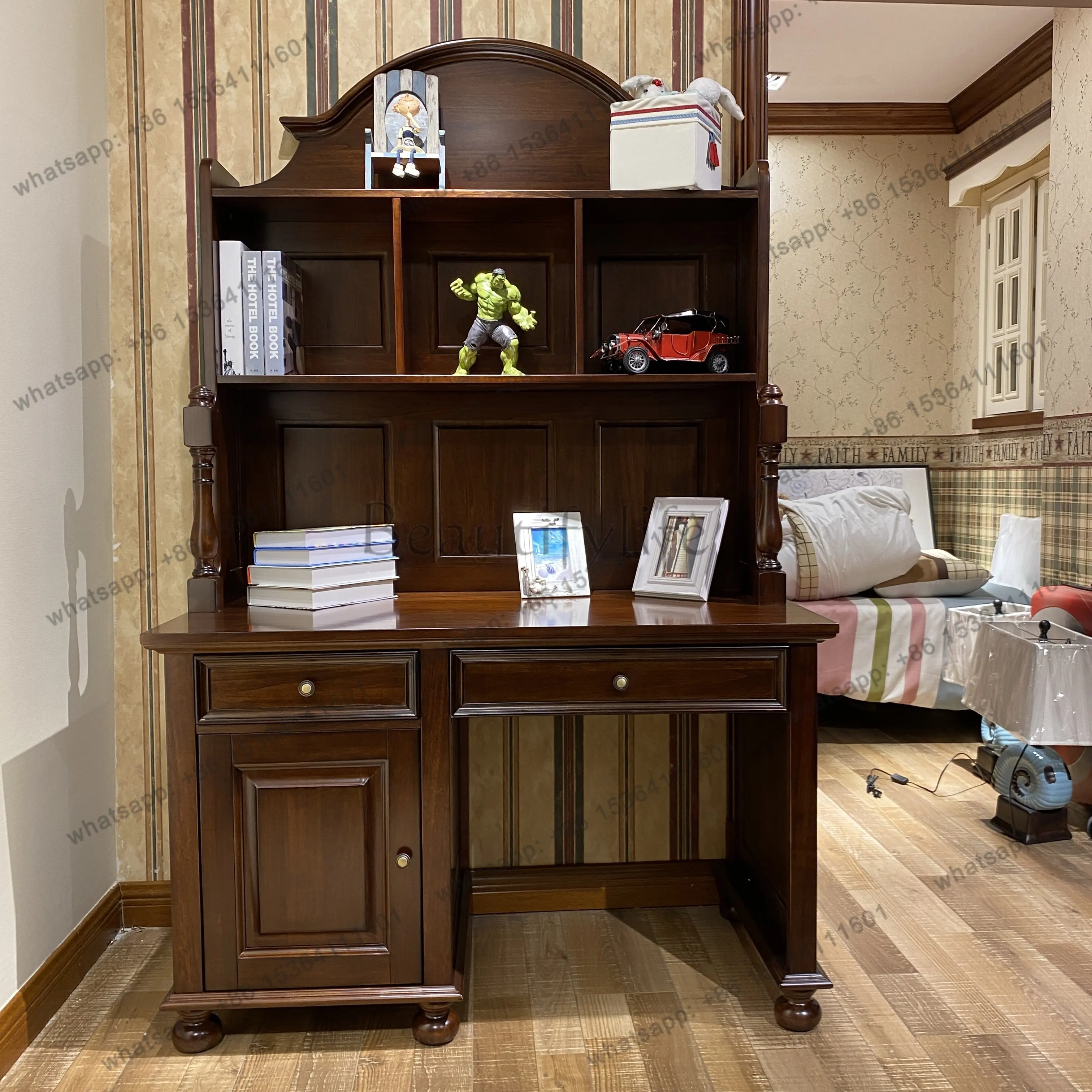 American solid wood combination desk with bookcase bookshelf length 1200 * width 600 * height 1955mm