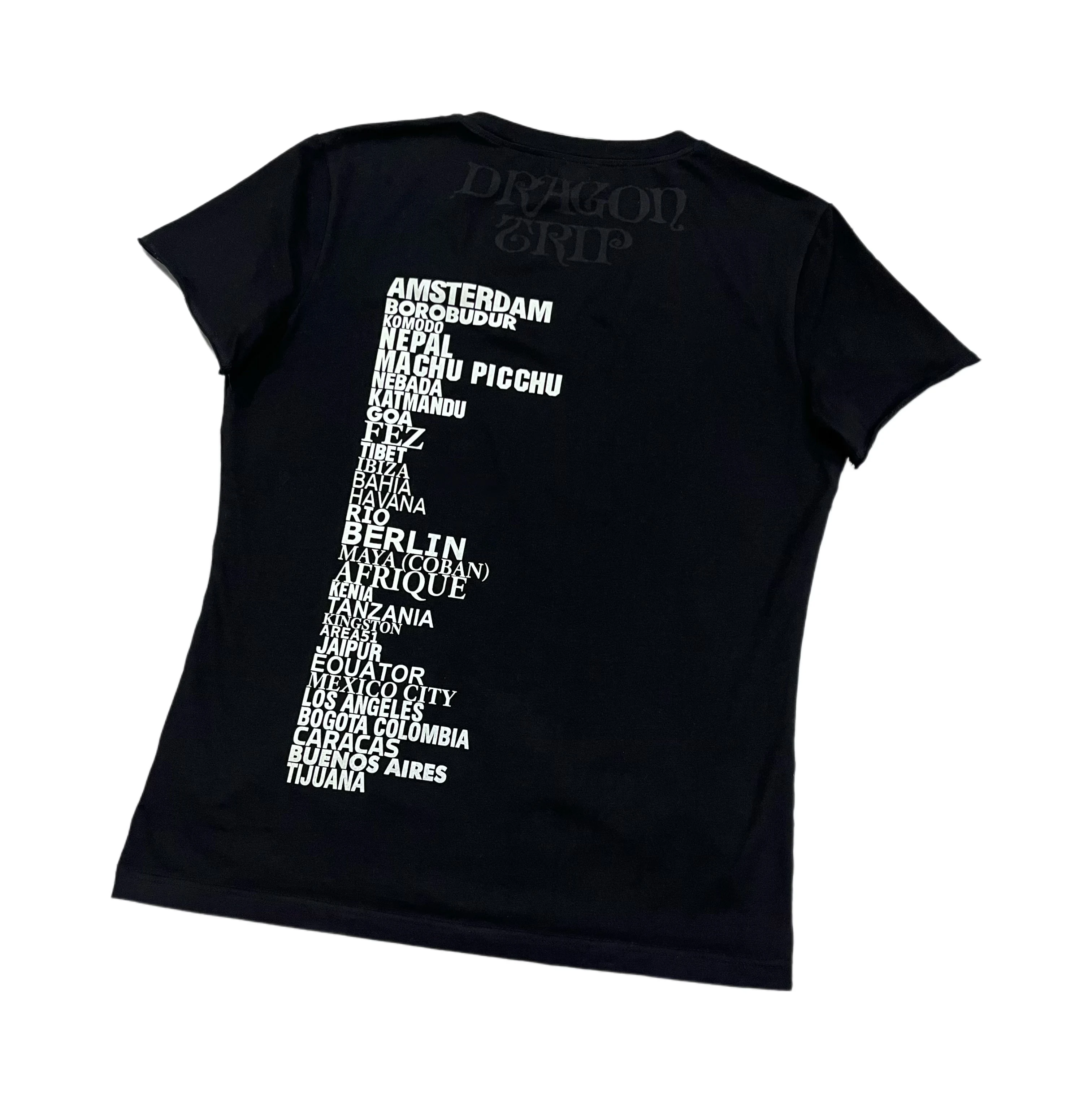 Waist Slim Fit Dragon Pattern Crew Neck Short Sleeve T-Shirt