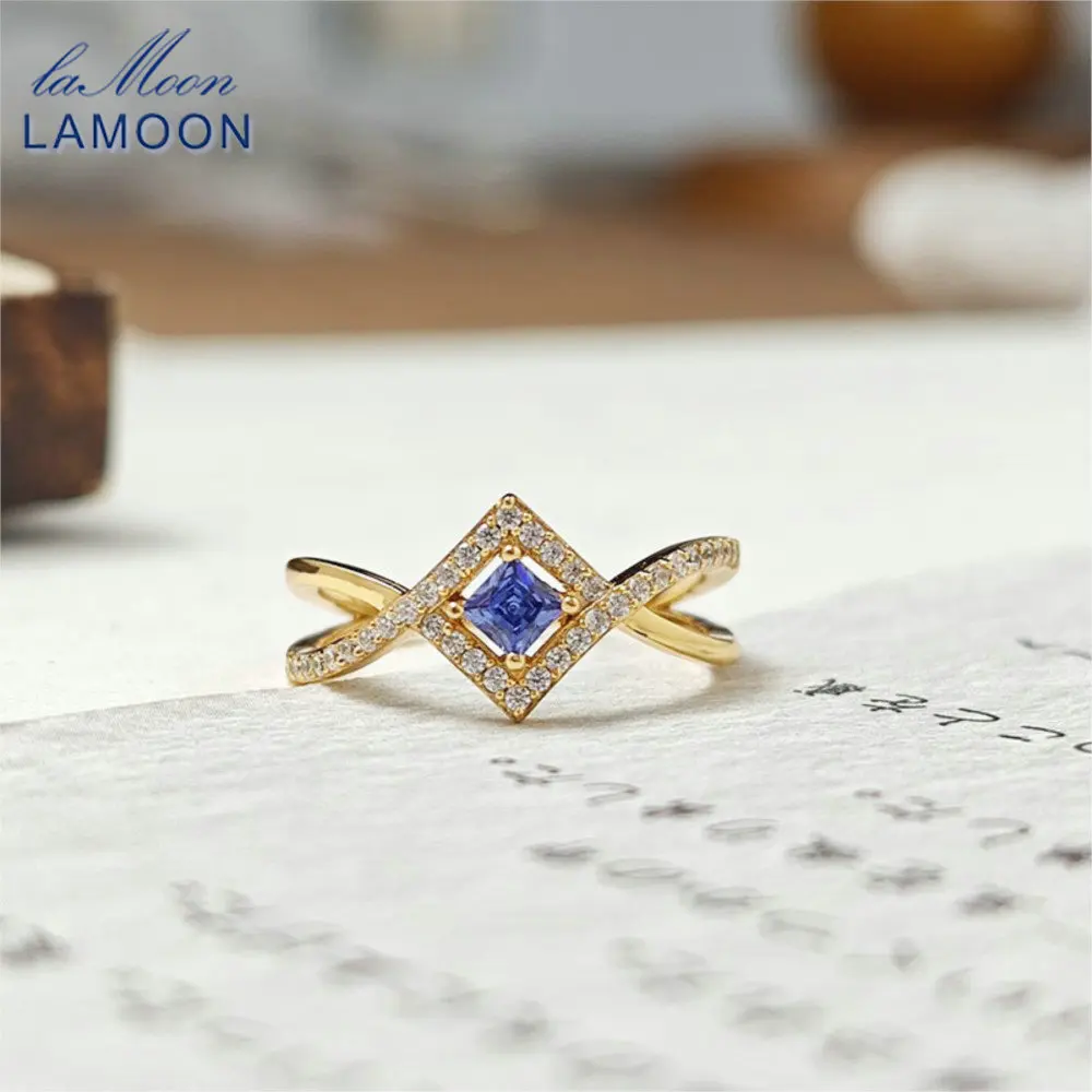 

LAMOON винтажное кольцо с драгоценным камнем танзанита для женщин, роскошное изысканное серебро 925 пробы, позолоченное ювелирное изделие, подарок на день рождения