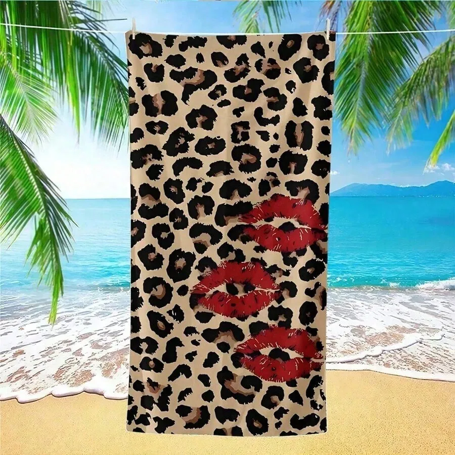 1PC Leopard Print Beach Towel  Large  Beach Towel,Vacation Essentials,Waffle KnitTowels for Bathrooicke