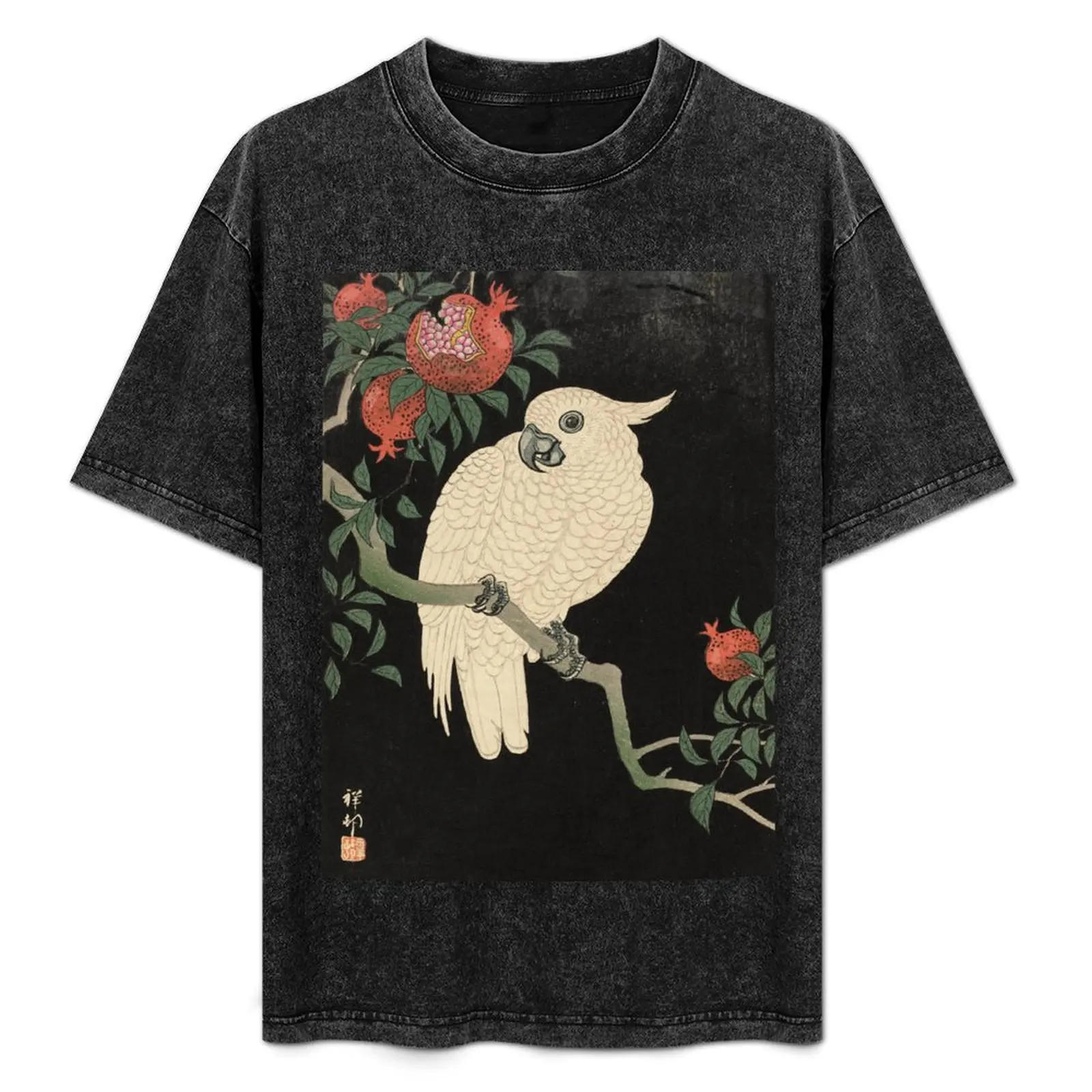 

Cockatoo and Pomegranate Japanese Woodblock Print T-Shirt Moisture Control Sports Tee