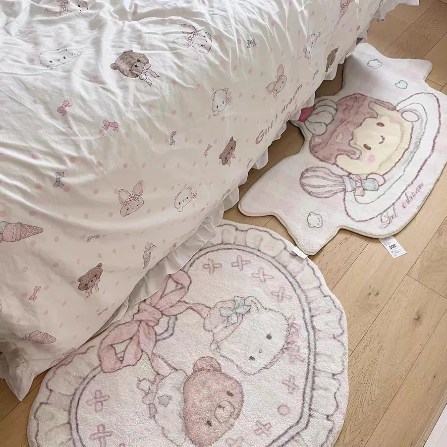 Pink Cute Carpet Bedside Mat Heart Shaped Dumpling Soft Cashmere Bedroom Anti Slip Living Room Decorative Floor Cover
