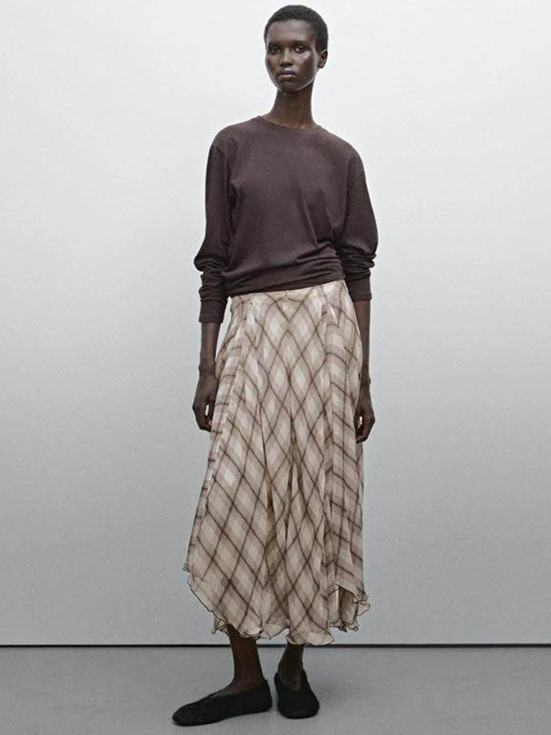 

Шикарная клетчатая юбка-миди для женщин, весеннее новое поступление, удобная для поездок на работу, коричневая, в клетку, для похудения, винтажная, повседневная мода