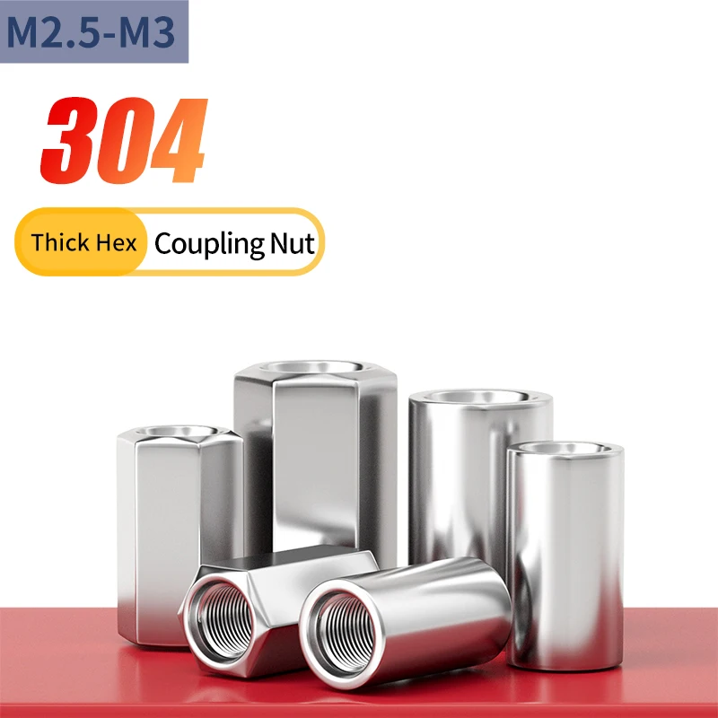 304 Stainless Steel Cylinder Long Nut Column, M2.5 M3 Hex Extended Connecting Nut, Thickened Threaded Joint Industrial Fastener