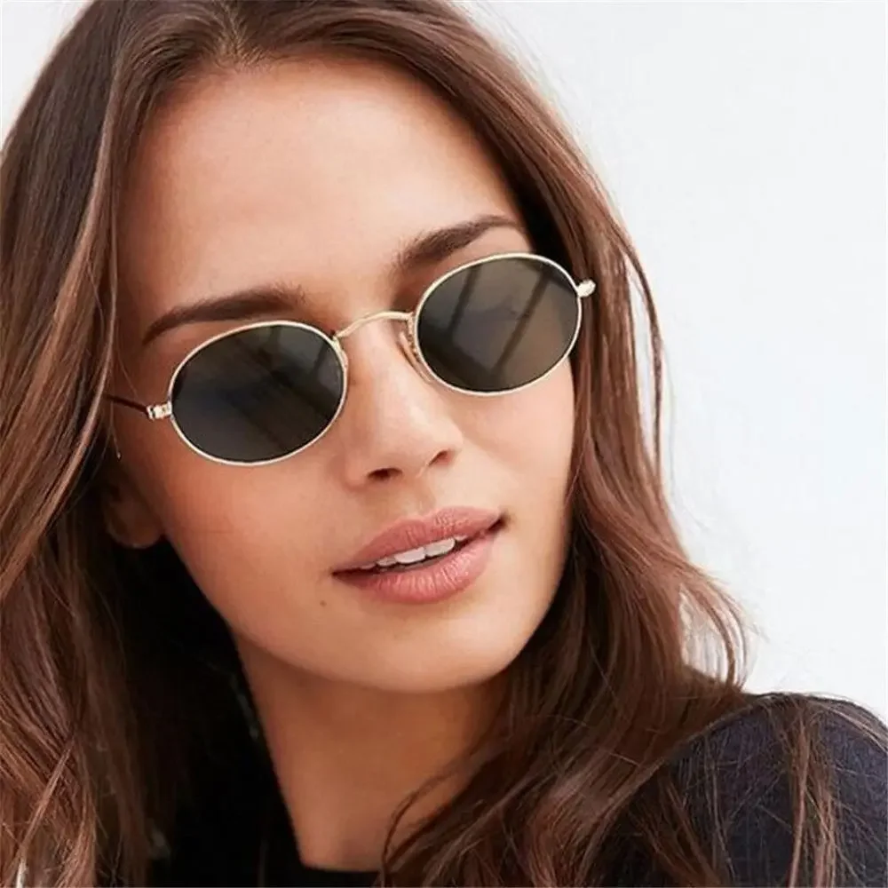 

Vintage Oval Style Sunglasses Woman Metal Frame Retro Sun Glasses Male Female Clear Mirror Small Round Gafas De Sol Para Hombre