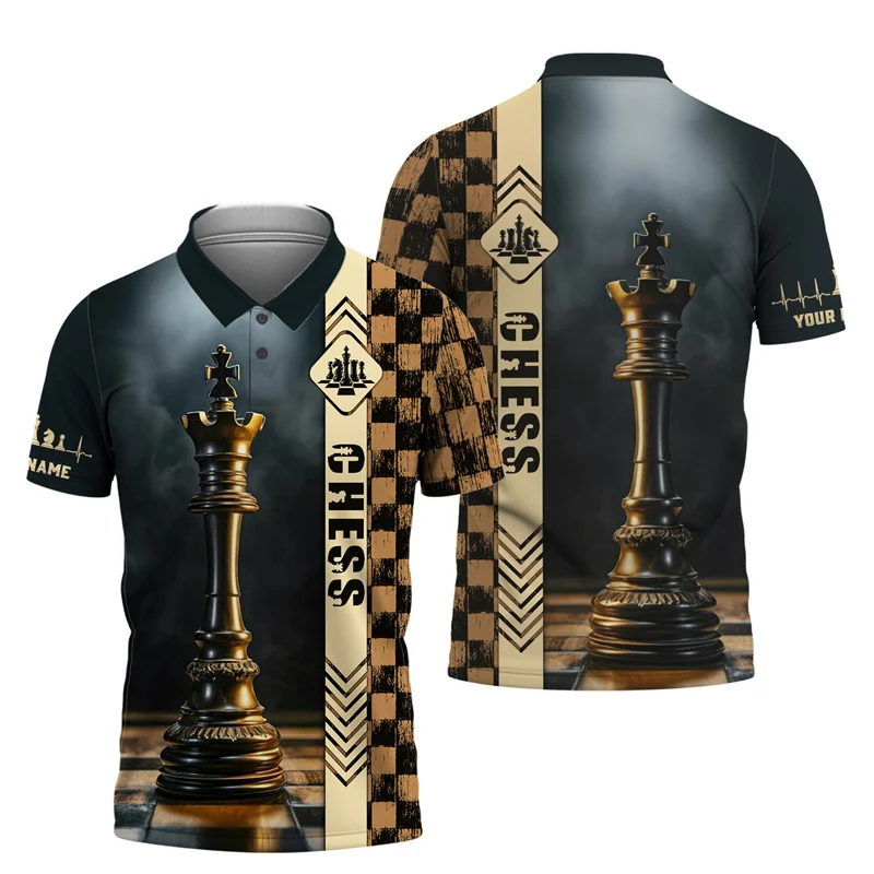 

2025 New Chess 3D Print Polo Shirts For Men Add Your Name Personality DIY Name Shirts Summer Funny Casual Confrontation Game