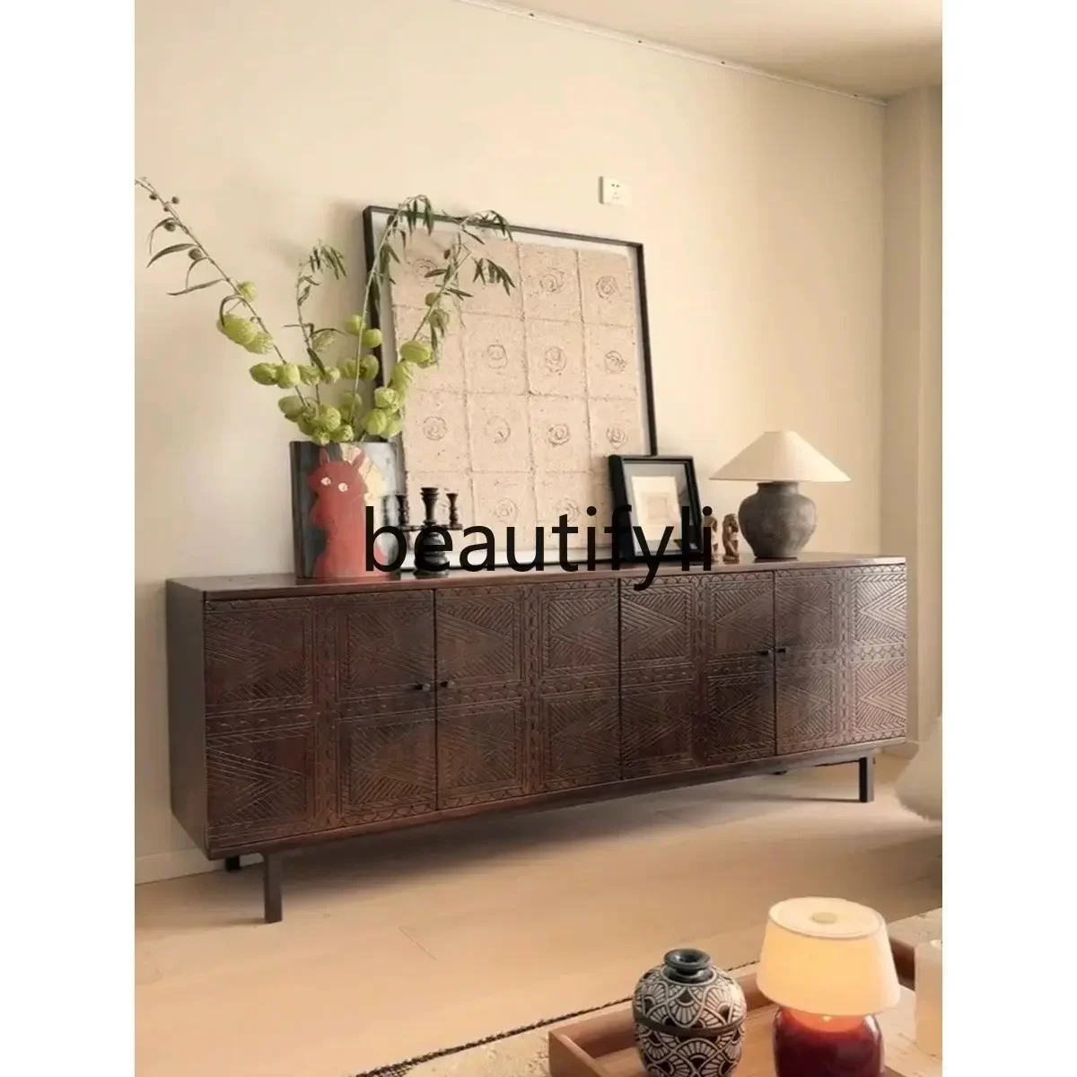 

ssK178 ss25 Nordic retro and old dining side cabinets, all solid wood porch cabinets, simple and light luxury storage lockers