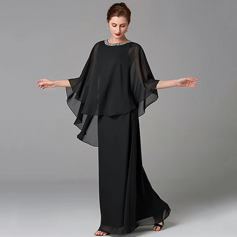 

Fashion Black Mother of the Bride Dresses Chiffon Wedding Party Gowns Zipper Back Beach Full Sleeve Summer Vestido De 2025 New