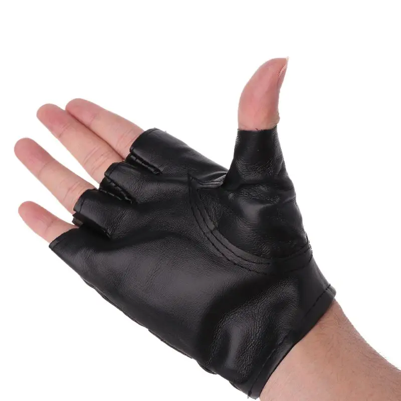 Unisex Fingerless Driving Faux Leather Gloves Motor Cool Studs Sexy Disco Dancing Rock and Roll Black Half Finger Mitten