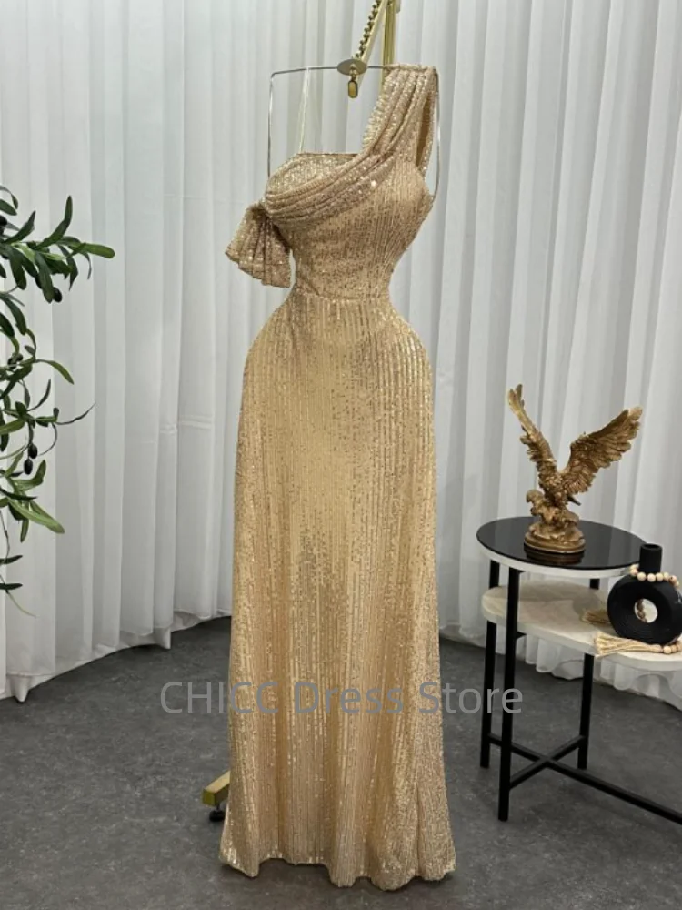 Gouden Galajurken Eén Schouder Mouwloze Zeemeermin Avondjurk Elegante Bruiloftsgast Feestjurk Aangepaste robes de soirée