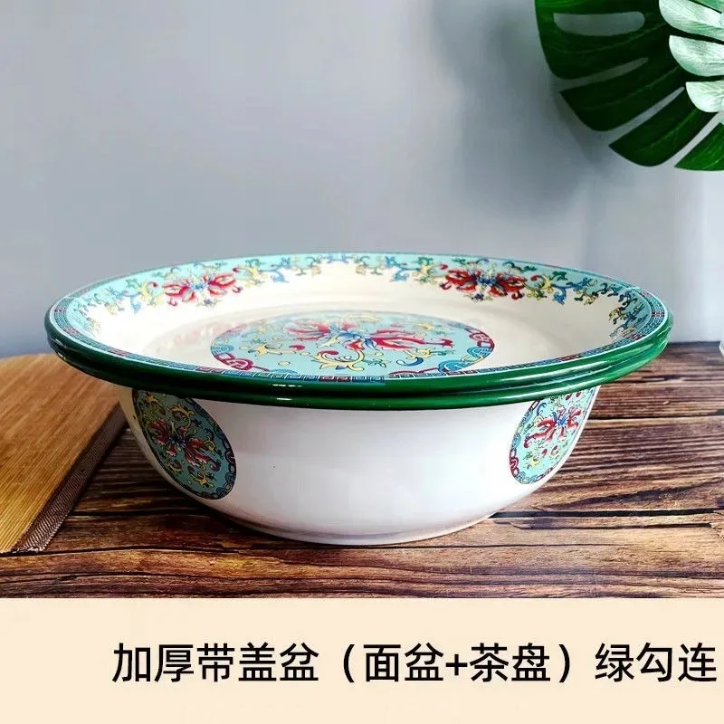 Nordic Thick Enamel Washbasin Dumpling Filling Mixing Basins Trays Kneading Dough Basin Tea Trays Plates Vegetable Basins Bowls