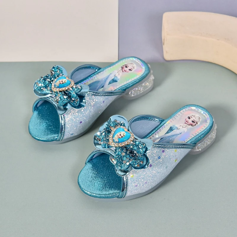 

Girls' Elsa Princess Flip-Flops, Summer Bow Sandals Anti-Slip Slippers for Big Kids