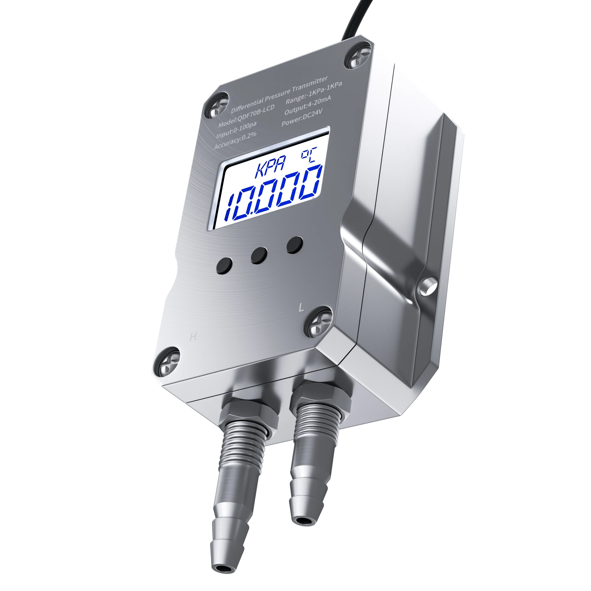 LCD Air Pressure Sensor Digital Wind Differential Pressure Transmitter 4-20mA RS485 -1000-1000Kpa Gas Pressure Transducer