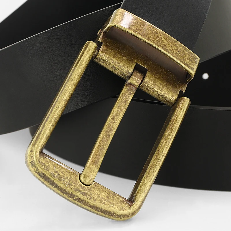 

High quality retro yellow pin buckle men belt luxury famous brand 3.8cm wide fashion designer young jeans Cowskin Waistband