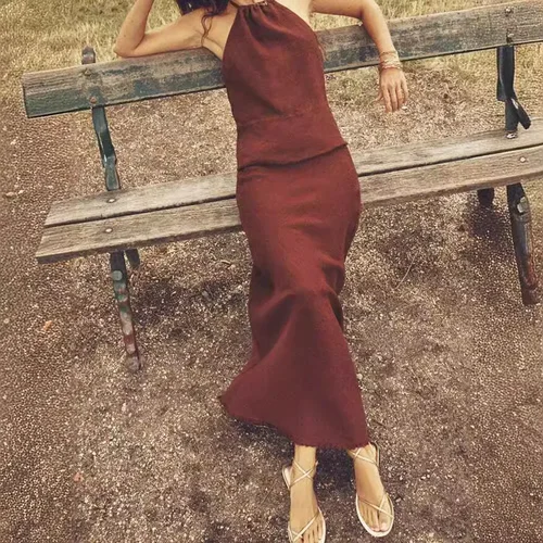 Imagen 2 del producto Conjunto de vestido elegante de 2 piezas para mujer, vestido Maxi para invitados de boda, Top corto con cordones y falda Maxi, conjunto Sexy de dos piezas para mujer 2024