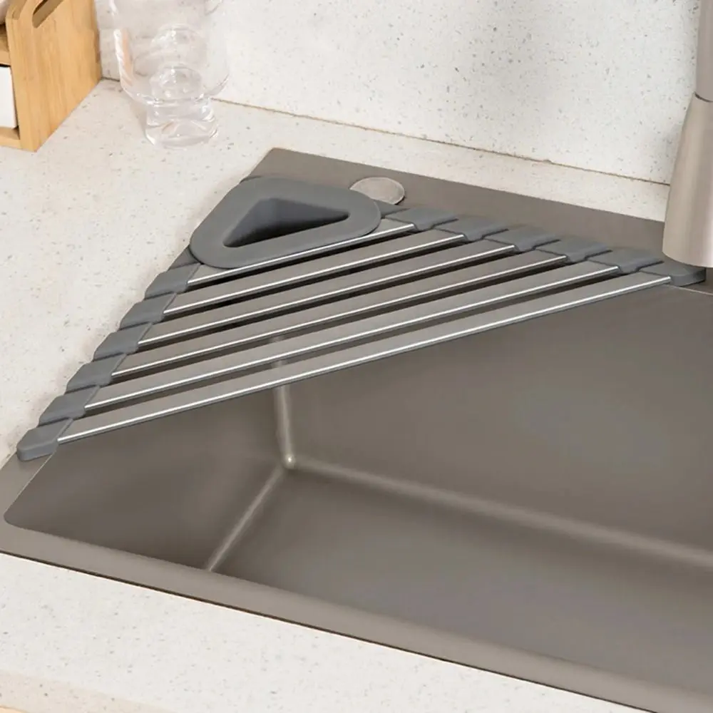 

New Roll Up Corner Sink Rack Triangle Over the Sink Kitchen Sink Organizer Foldable Sink Drainer Kitchen
