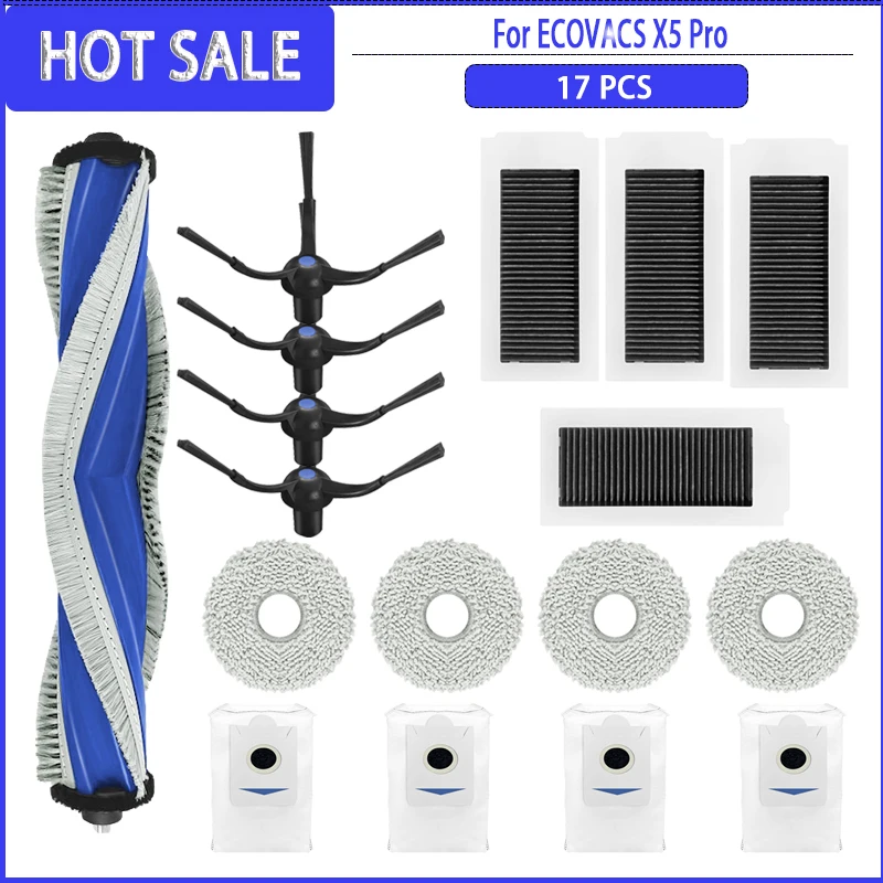Cepillo lateral de rodillo, filtro HEPA, mopa, paño, bolsa de polvo para Ecovacs DEEBOT X5 Pro, accesorios de aspiradora robótica de silicona