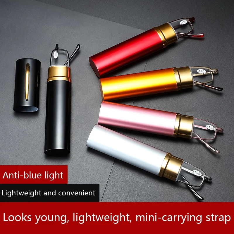 Reading Glasses Anti-blue Light For Men Women Metal Frame Portable HD Pen Holder Ultralight Glasses Radiation Protection